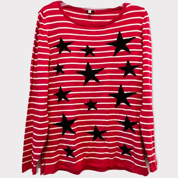 Peckott Red and White Striped Sweater with Blue Stars Sz M - Picture 1 of 6